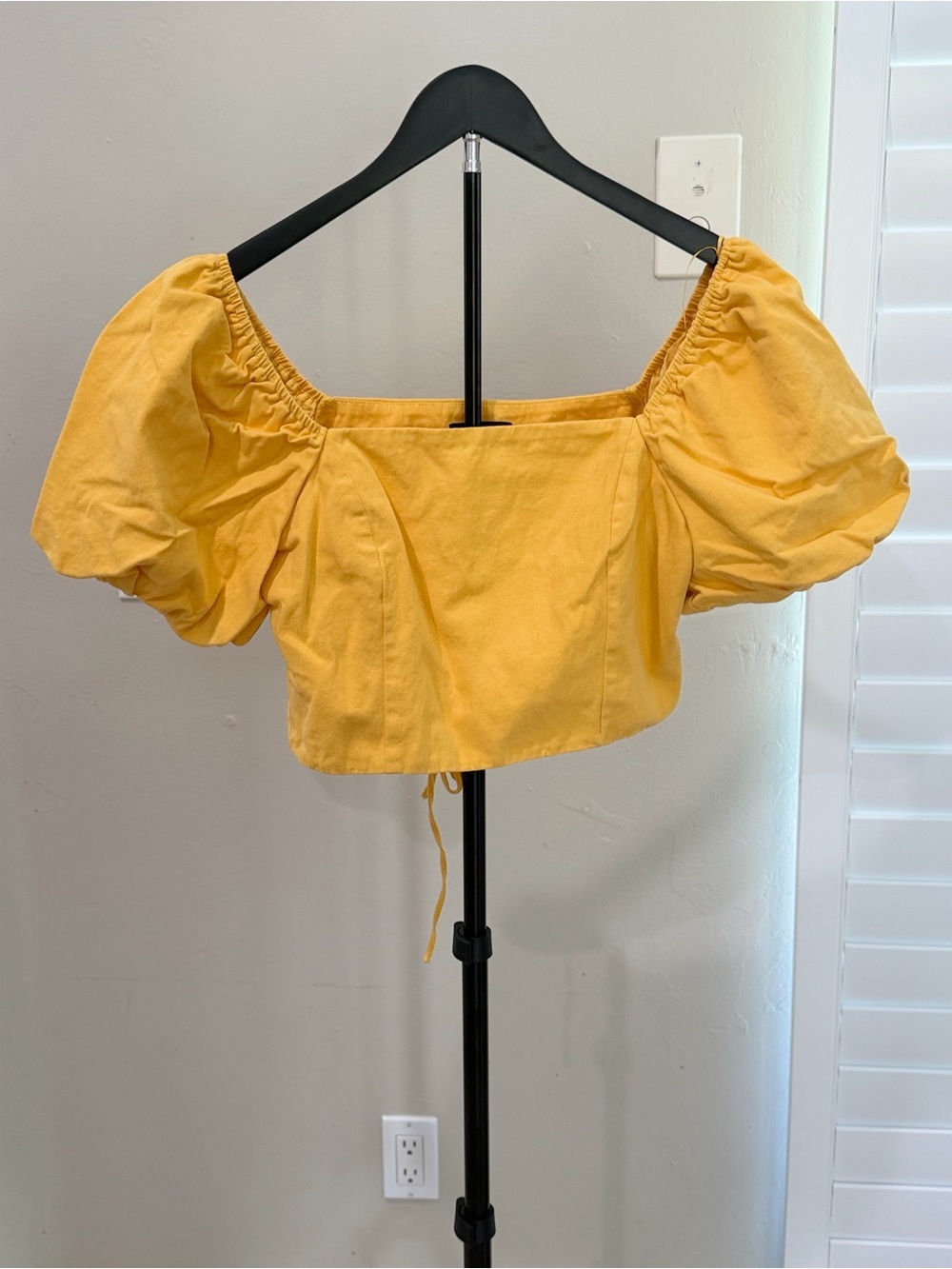 Skies Are Blue Mustard Yellow Puff Sleeve Crop Top Boho